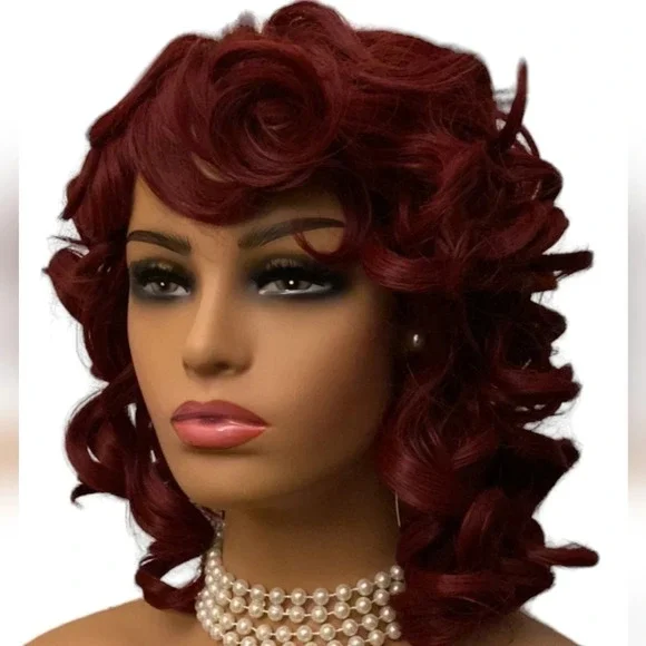 Pincurled Wig w/bangs - RED - Picture 1 of 12
